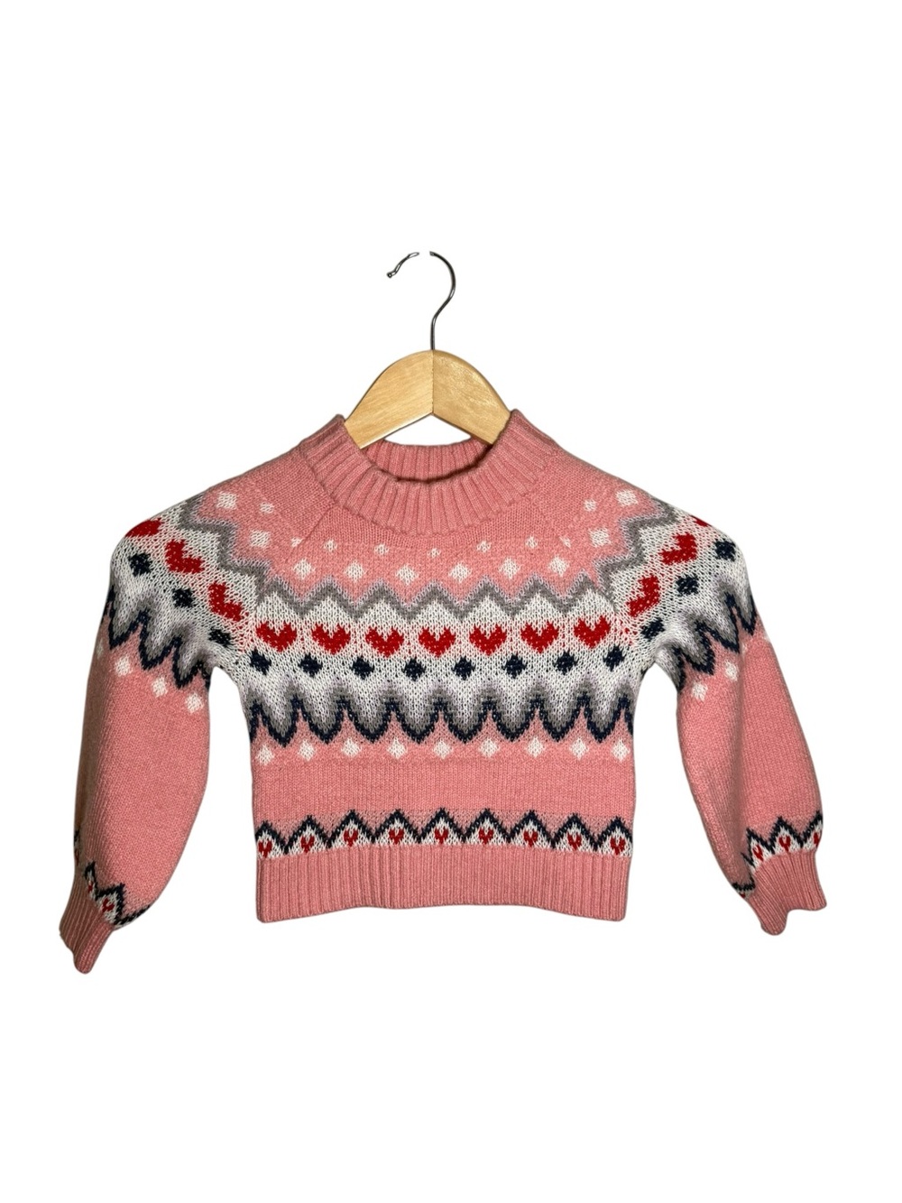 Tucker + Tate Fair Isle Heart Knit Pullover Sweater Pink Size 3 NWT